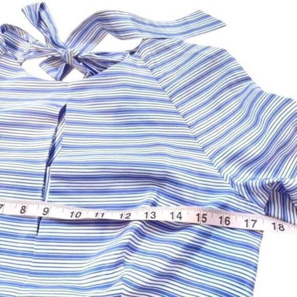 Milly New York Luna Top Stripe Bell Sleeve Peplum in Blue & White 8 - Picture 6 of 12